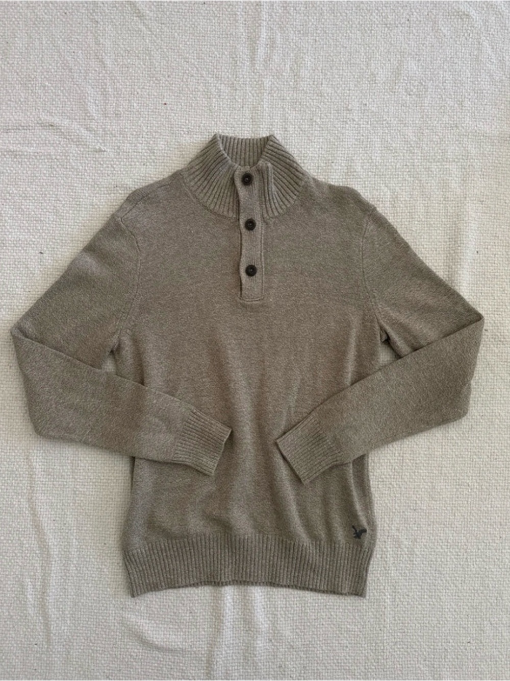 American Eagle Outfitters Men's Taupe Mock Neck Button Pullover